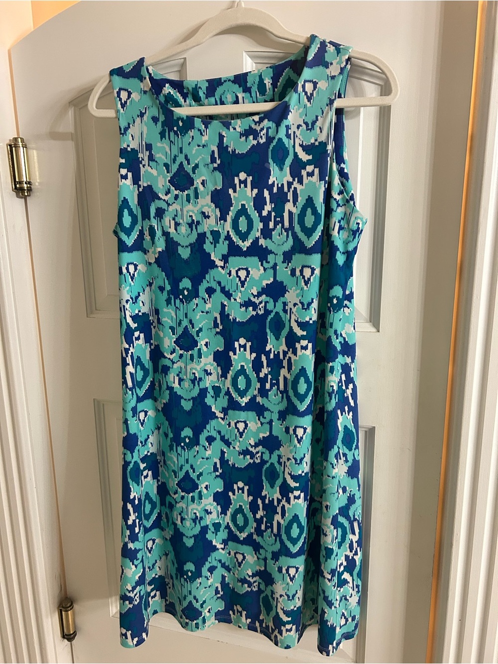 All For Color Sleeveless Teal & Navy Patterned Midi Dress